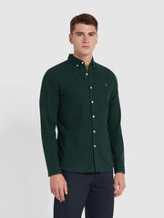 Steen Slim Fit Brushed Organic Cotton Shirt In Woodland Pine Marl