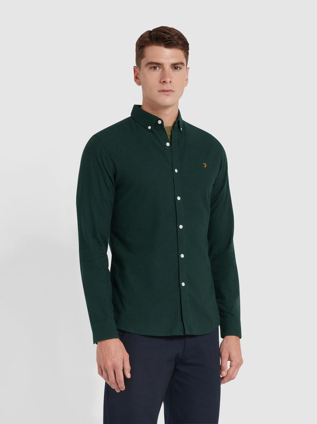 Steen Slim Fit Brushed Organic Cotton Shirt In Woodland Pine  Marl