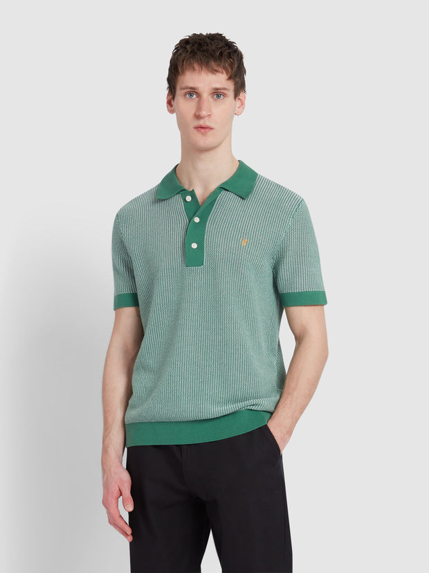 Sandford Knitted Polo Shirt In Green Meadow