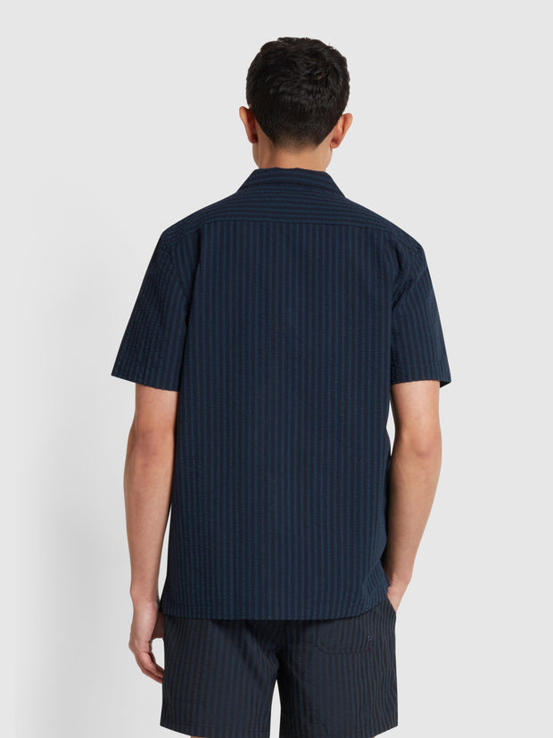 Brook Short Sleeve Revere Shirt In True Navy