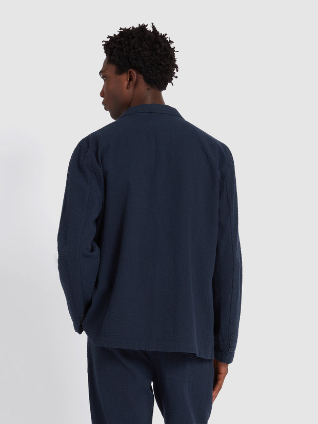 Habersham Seersucker Blazer In True Navy