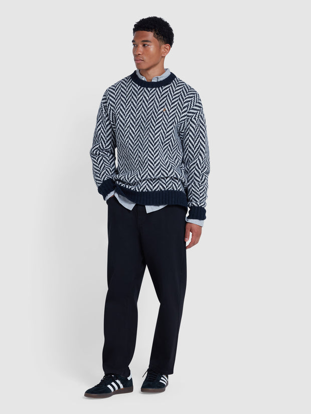 Athens Herringbone Sweater In True Navy