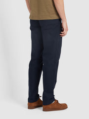 Norwood Regular Fit Cotton Hopsack Trousers In True Navy