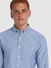 Brewer Slim Fit Organic Cotton Oxford Shirt In Dusk Blue