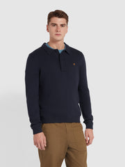 Hamlet Long Sleeve Knitted Polo In True Navy