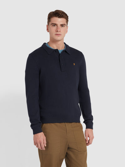 Hamlet Long Sleeve Knitted Polo In True Navy