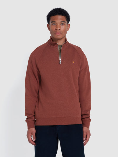 Jim Organic Cotton Quarter Zip Sweatshirt In Dark Teak Marl