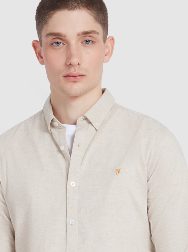 Steen Slim Fit Brushed Organic Cotton Shirt In Hazelnut Marl