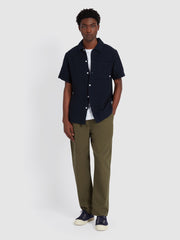 Fleet Short Sleeve Check Shirt In True Navy