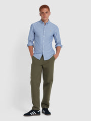 Brewer Slim Fit Organic Cotton Oxford Shirt In Dusk Blue