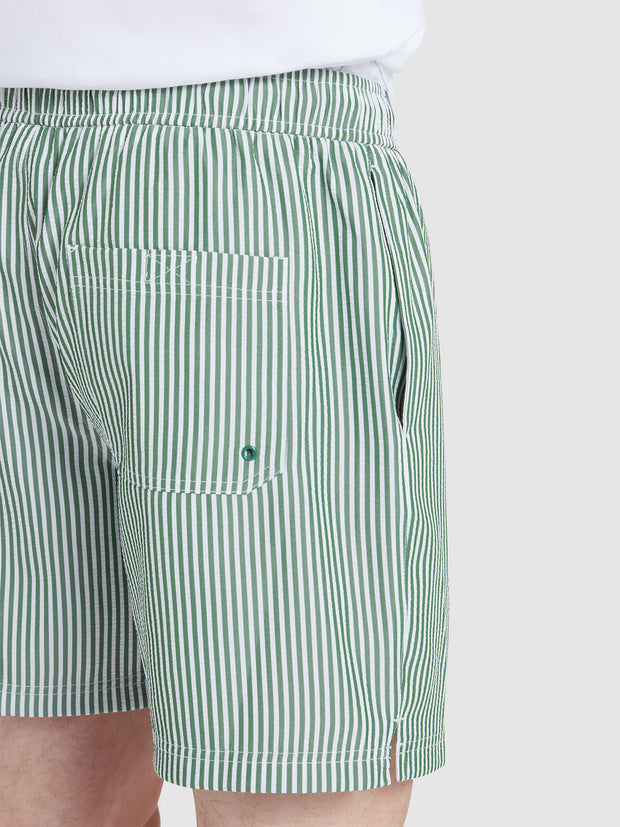 Colbert Seersucker Stripe Swim Shorts In Green Meadow