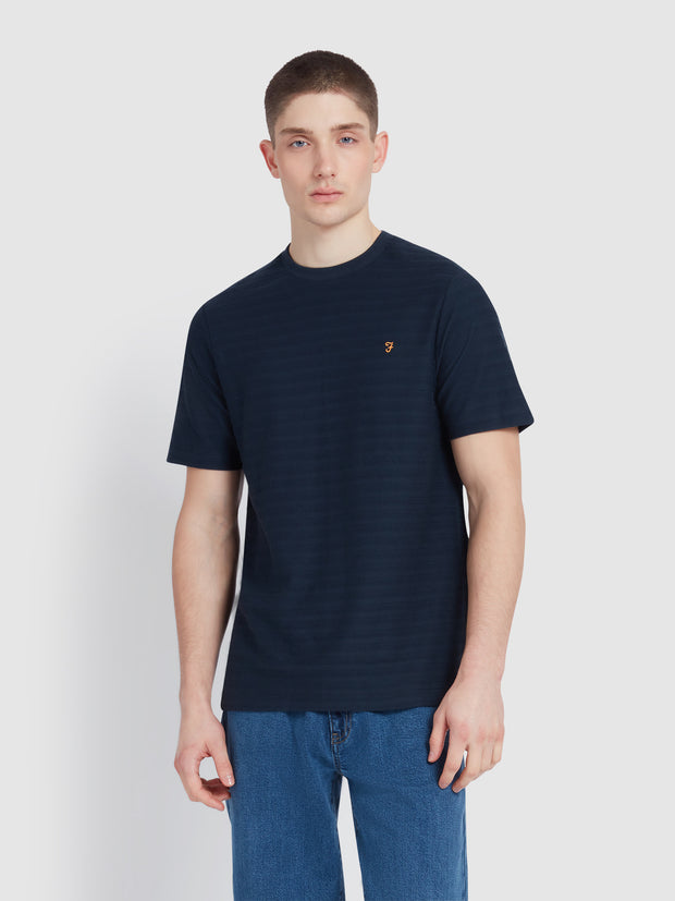 Talwin Jacquard Stripe T-Shirt In True Navy