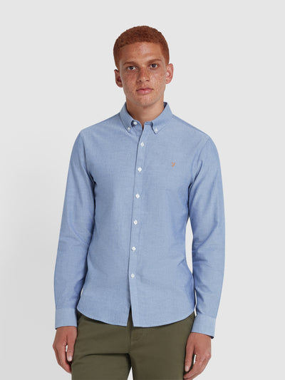 Brewer Slim Fit Organic Cotton Oxford Shirt In Dusk Blue