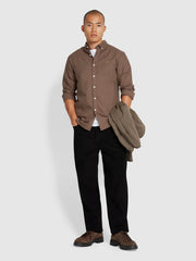 Brewer Slim Fit Organic Cotton Oxford Shirt In Mushroom Grey