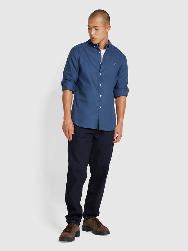 Brewer Slim Fit Organic Cotton Oxford Shirt In Deep Blue