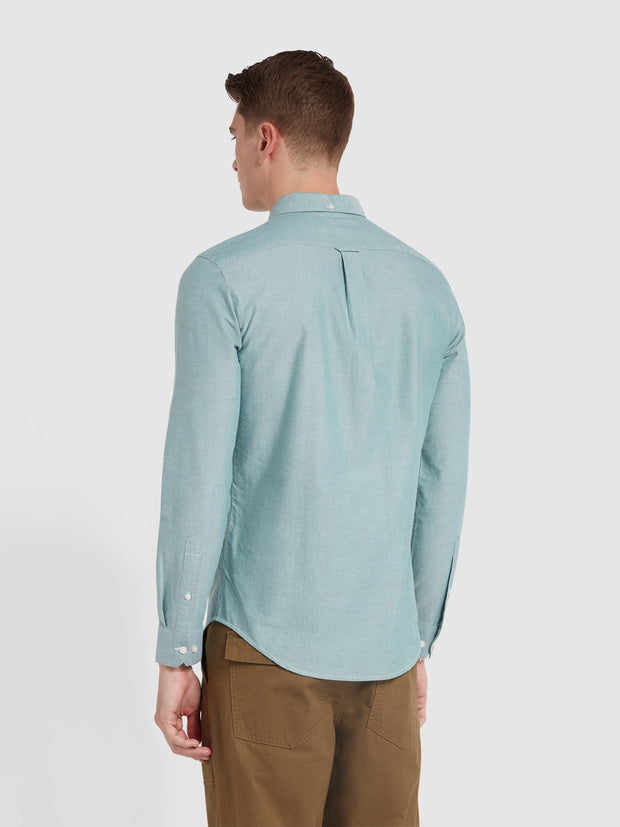 Brewer Slim Fit Organic Cotton Oxford Shirt In Dark Ocean Green