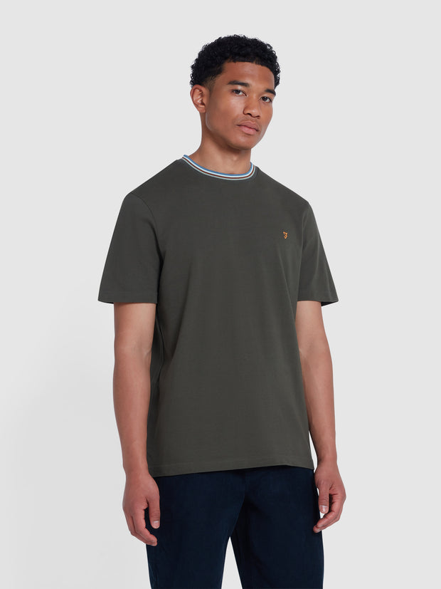 Alvin Regular Fit Tipped T-Shirt In Evergreen