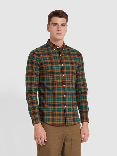 Brewer Slim Fit Check Organic Cotton Oxford Shirt In Botanic Green