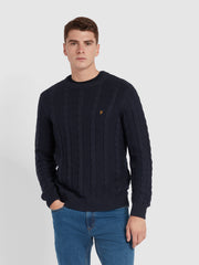 Mendon Cable Knit Sweater In True Navy