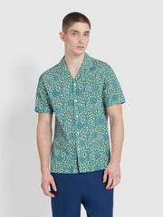 Landon Short Sleeve Floral Print Shirt In Green Meadow