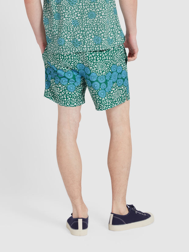 Colbert Floral Print Swim Shorts In Green Meadow