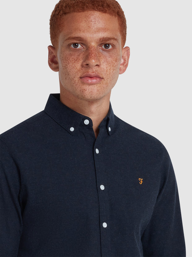 Steen Slim Fit Brushed Organic Cotton Shirt In True Navy Marl