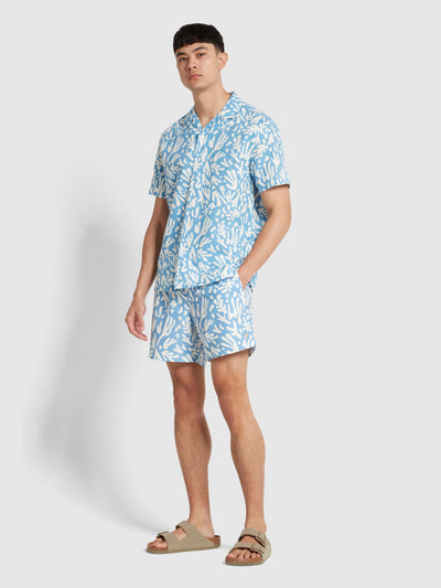 Colbert Reef Print Swim Short In Arctic Blue