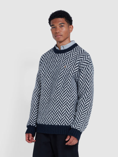 Athens Herringbone Sweater In True Navy