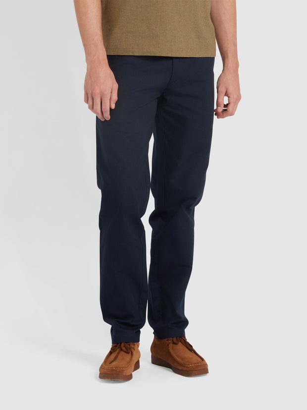 Norwood Regular Fit Cotton Hopsack Trousers In True Navy