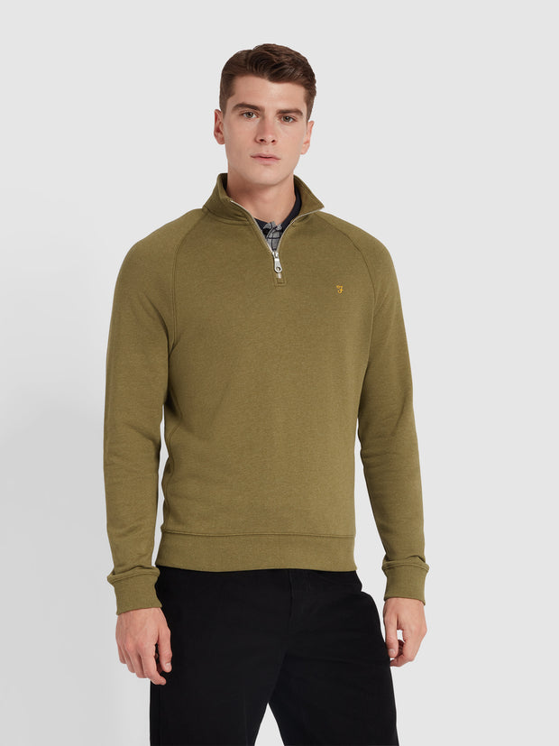 Jim Organic Cotton Quarter Zip Sweatshirt In Farah Khaki Marl