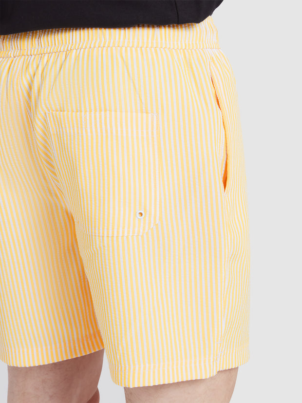 Colbert Seersucker Stripe Swim Shorts In Saffron Yellow