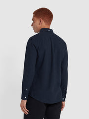 Steen Slim Fit Brushed Organic Cotton Shirt In True Navy Marl