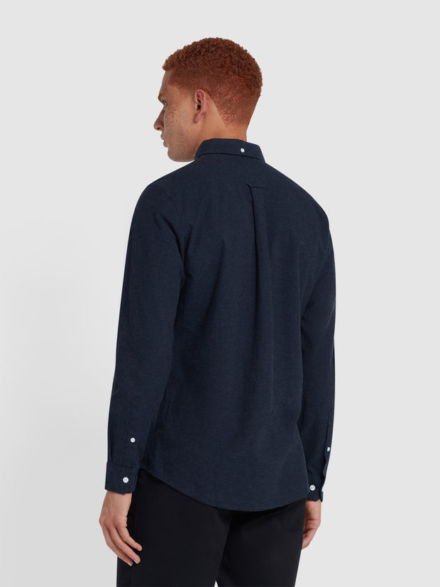 Steen Slim Fit Brushed Organic Cotton Shirt In True Navy Marl