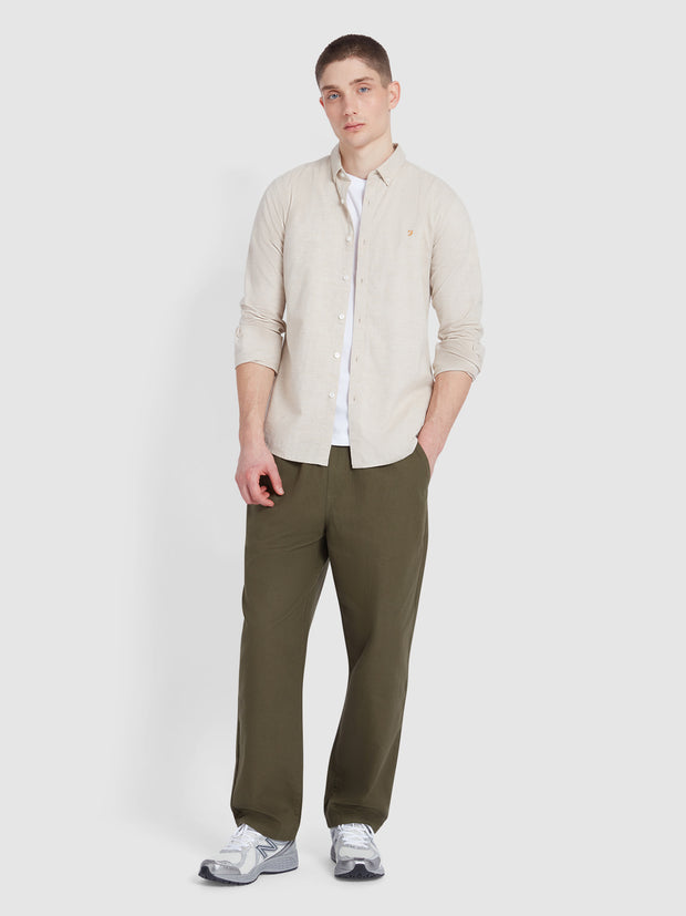 Steen Slim Fit Brushed Organic Cotton Shirt In Hazelnut Marl