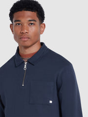 Creston Quarter Zip Rugby Sweatshirt In True Navy