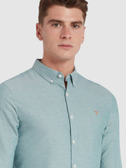 Brewer Slim Fit Organic Cotton Oxford Shirt In Dark Ocean Green