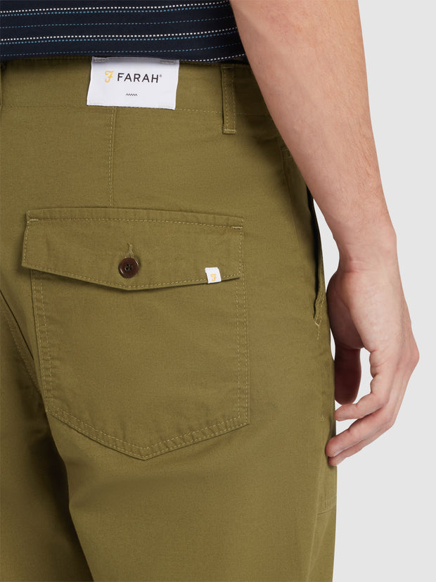 Hawtin Relaxed Tapered Fit Fine Twill Patch Trousers In Green Khaki