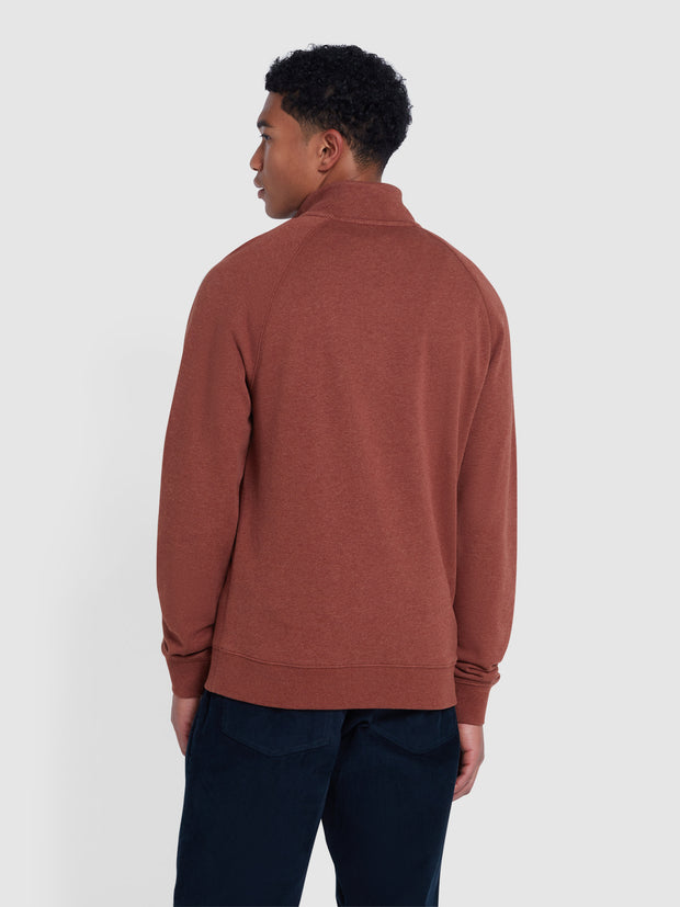 Jim Organic Cotton Quarter Zip Sweatshirt In Dark Teak Marl