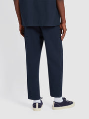 Hawtin Relaxed Tapered Fit Seersucker Trousers In True Navy