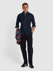 Steen Slim Fit Brushed Organic Cotton Shirt In True Navy Marl