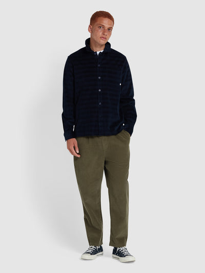 Hawtin Relaxed Tapered Fit Cord Drawstring Trousers In Olive Green