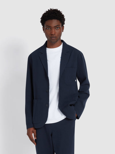 Habersham Seersucker Blazer In True Navy