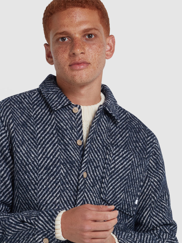 Davies Chevron Overshirt In True Navy