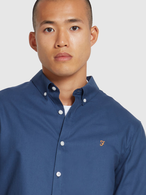 Brewer Slim Fit Organic Cotton Oxford Shirt In Deep Blue