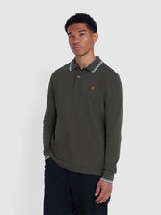 Alvin Tipped Collar Long Sleeve Polo Shirt In Evergreen