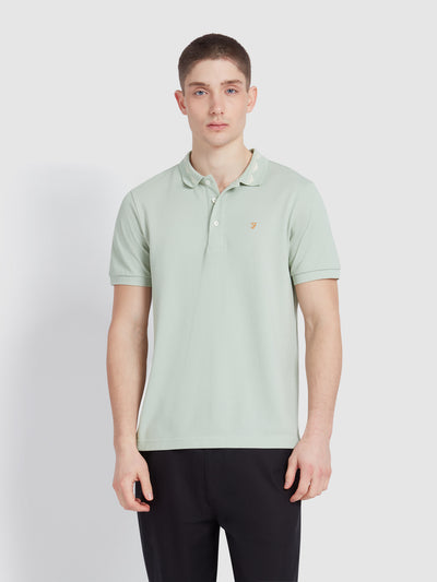 Reeves Zig Zag Tipped Collar Polo Shirt In Grove Green