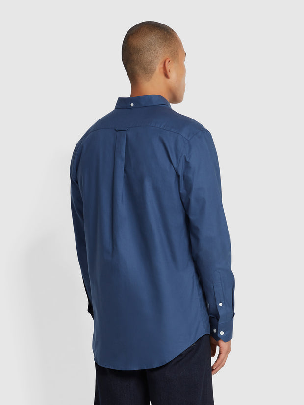 Brewer Slim Fit Organic Cotton Oxford Shirt In Deep Blue