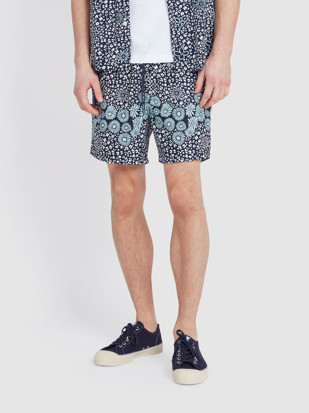 Colbert Floral Print Swim Shorts In True Navy