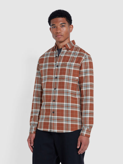 Marcelo Casual Fit Check Shirt In Teak