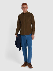 Spencer Casual Fit Corduroy Shirt In Green Khaki